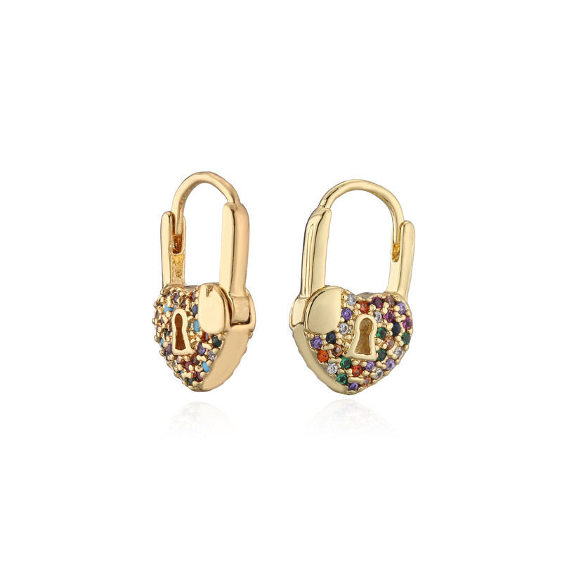 Simple Fashion Heart-shaped Lock Micro-inlaid Zircon Earrings display picture 7