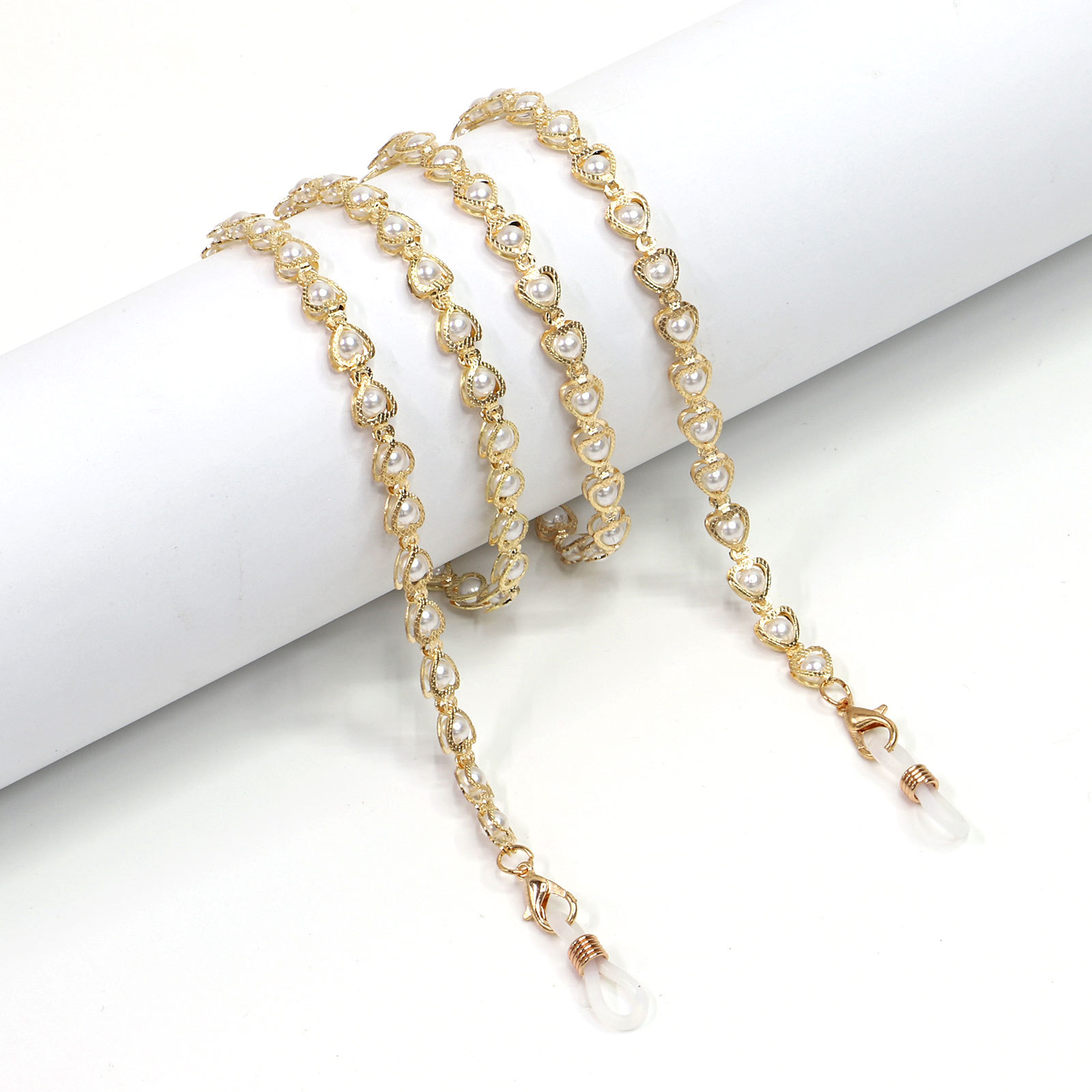 Korean Fashion Hot Section Fashion Simple Golden Peach Heart Pearl Glasses Chain Glasses Chain Wholesale Nihaojewelry display picture 3