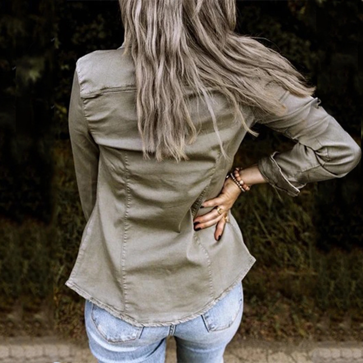 Mid-Length Ripped Denim Jacket NSGYY107729