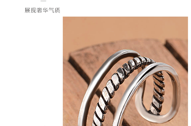Retro S925 Sterling Silver Twist Multi-layer Open Ring display picture 3
