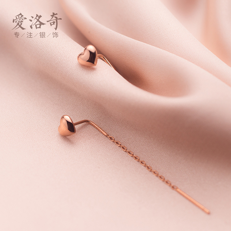 Eloch s925 plata dulce amor línea de orejas femenina línea curva pequeña forma de corazón pendientes largos G6000 image 2
