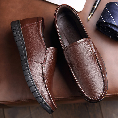 First-layer cowhide middle-aged and elderly men's shoes dad's shoes middle-aged men's single shoes men's breathable soft-soled round-toe casual leather shoes for men