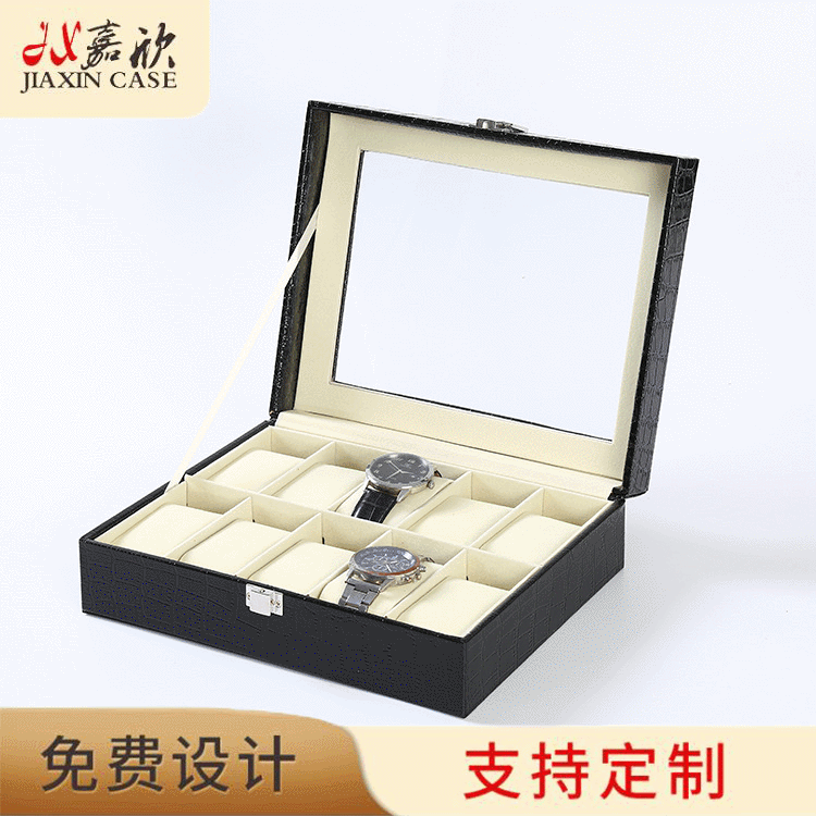 厂家现货批发10位鳄鱼纹手表盒手表展示盒翻盖天窗首饰盒批发定制|ru
