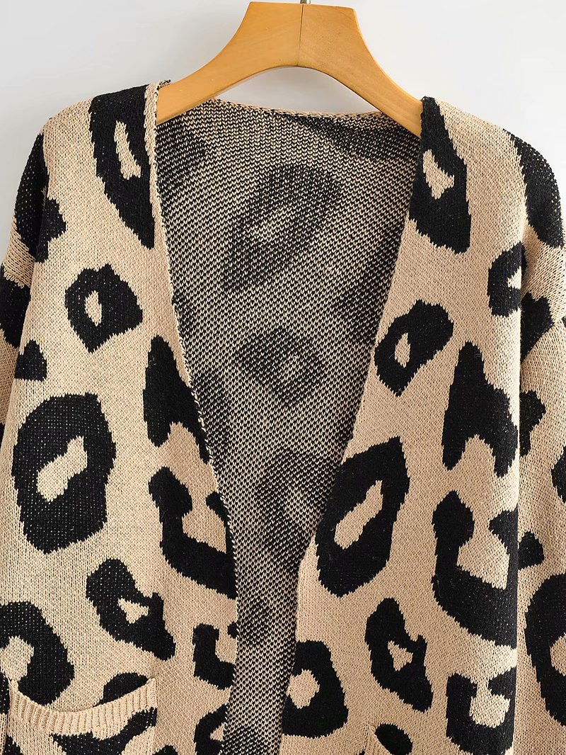 winter women s leopard print V-neck long coat  NSAM6533