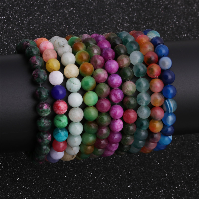 Croix-frontière Vente Chaude 8mm Perlé Bracelet Coloré Couleur Mélangée Stretch Perle Chaîne Bracelet display picture 2