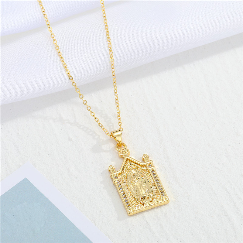 vintage Virgin Mary pendant rhinestone zircon necklace