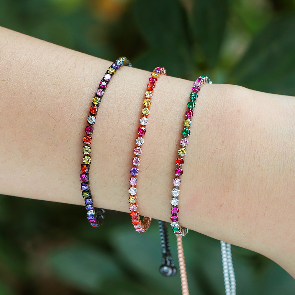Simple single row multicolor zircon copper bracelet