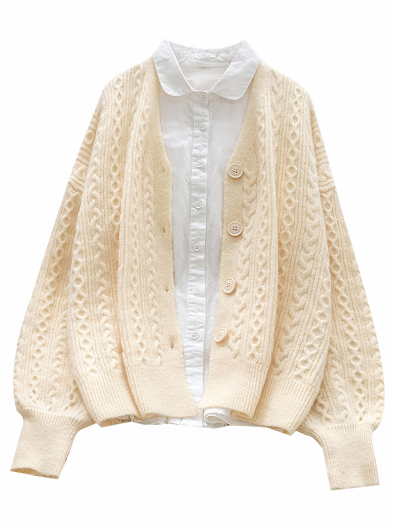 single-breasted twist lantern sleeve knitted cardigan nihaostyles clothing wholesale NSSX89224