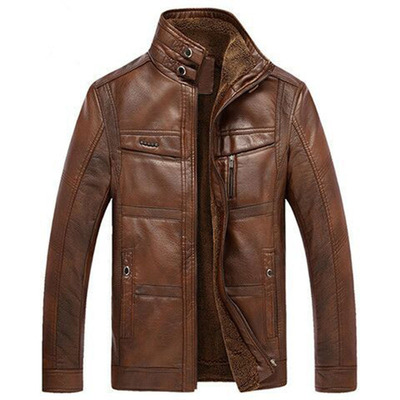 2020 new pattern leather clothing customized winter Plush men's wear leather jacket Lapel Fur collar