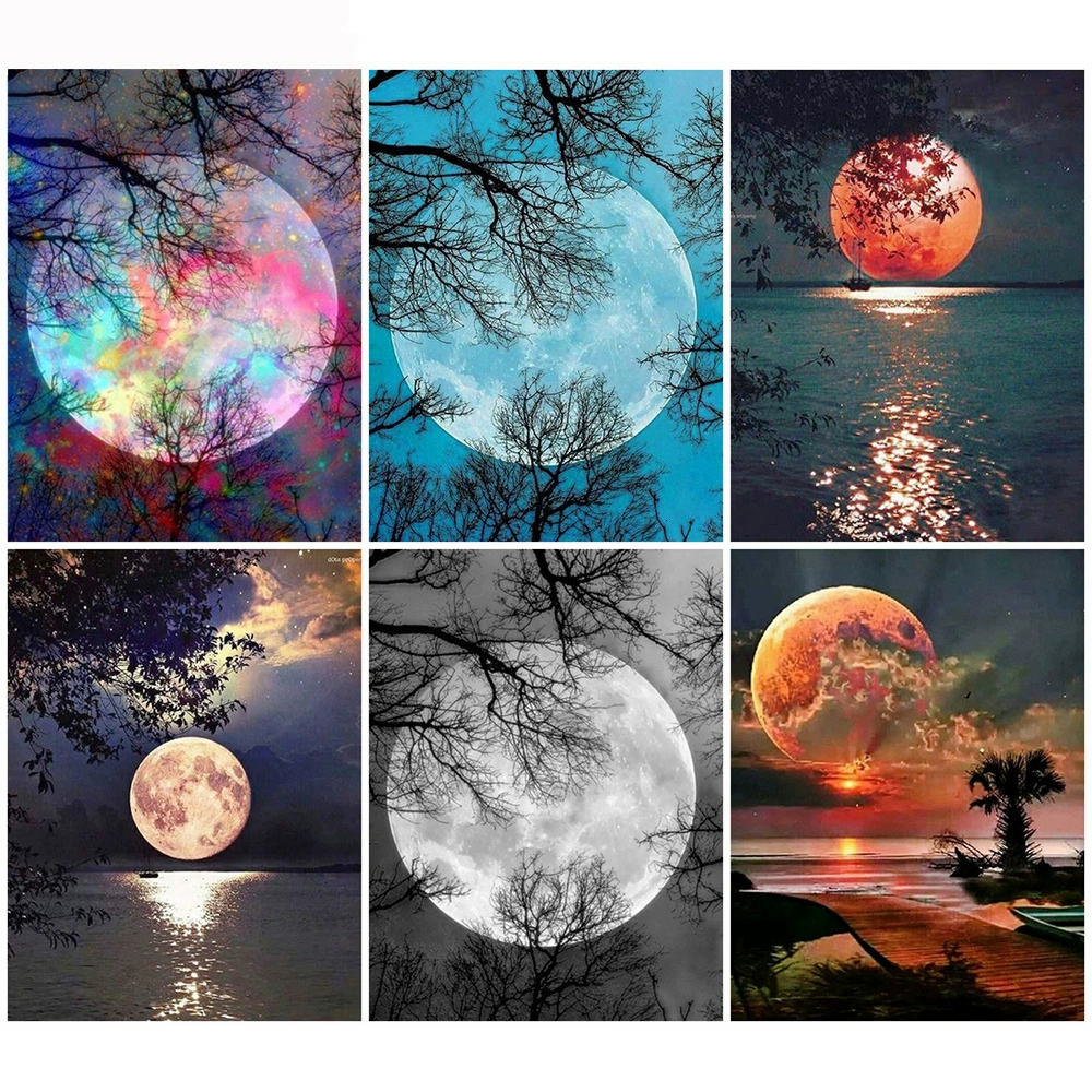 Новый DIY diamond painting Лунный пейзаж Полный алмаз круглая насадка Массачер декоративная живопись Производитель Direct Sales