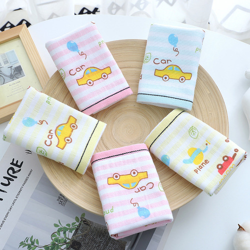 Square towel cartoon printed cotton hand towel kindergarten saliva towel absorbent soft children's towel wholesale