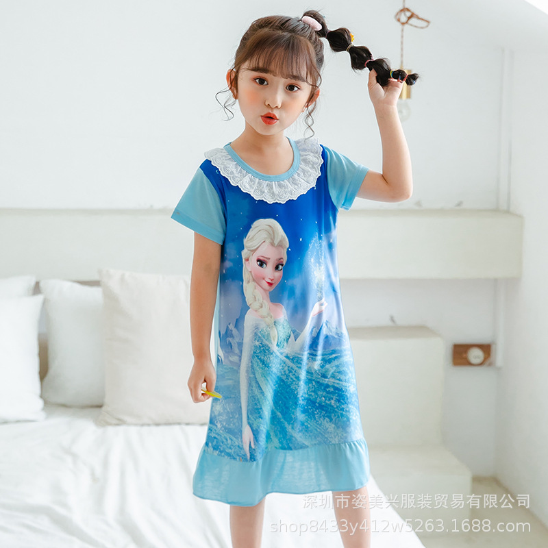 Summer Children's short-sleeved nightdress girls' thin pajamas cartoon Snow White dress frozen summer children's clothing