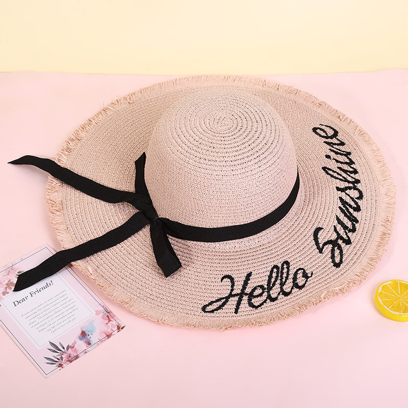 Fashion Wide-brimmed Outdoor Streamer Letter Printing Straw Sunscreen Hat display picture 3