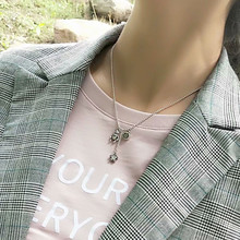 韩国东大门925纯银笑脸星星流苏小熊吊坠项链女可爱ins简约锁骨链