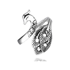 簡約復古立體銀孔雀戒指女活口做舊飾品鈎毛線帶線神器跨境飾品