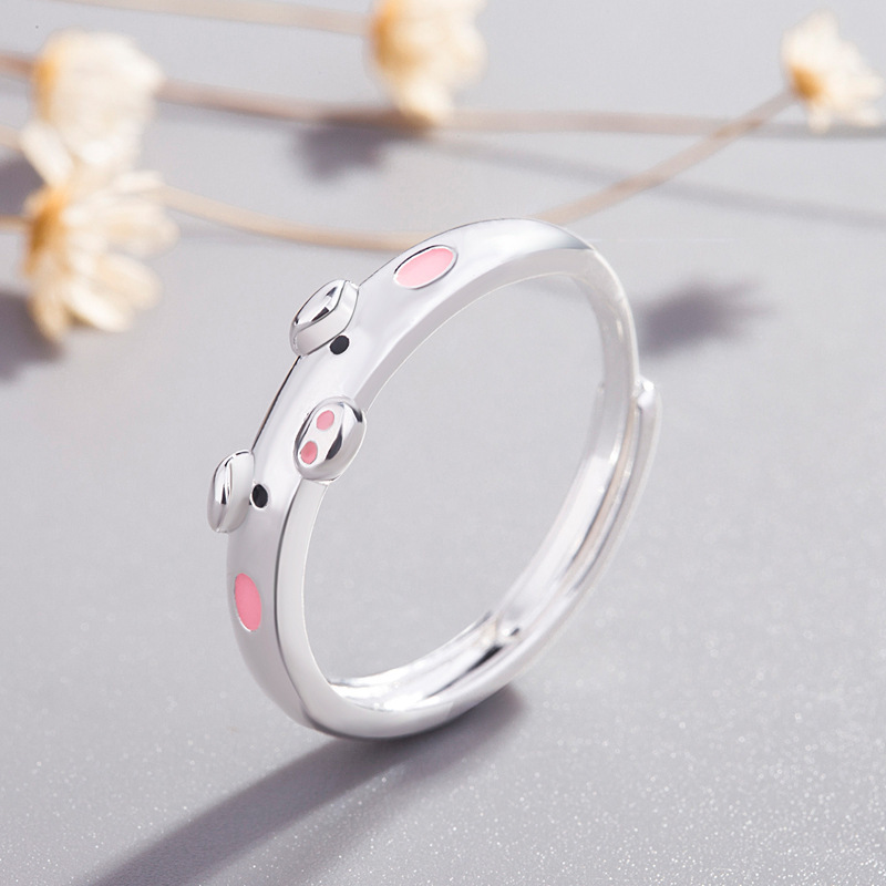 Silver Plated Piglet Open Ring Adjustable Animal Design_voghion.com