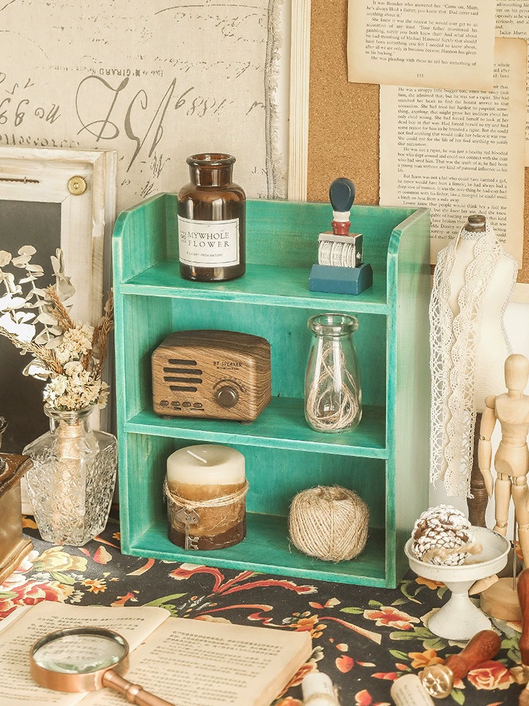 Настольная кружка, коробка для хранения Zakka, деревянный настольный шкафчик, настенное ретро крепление