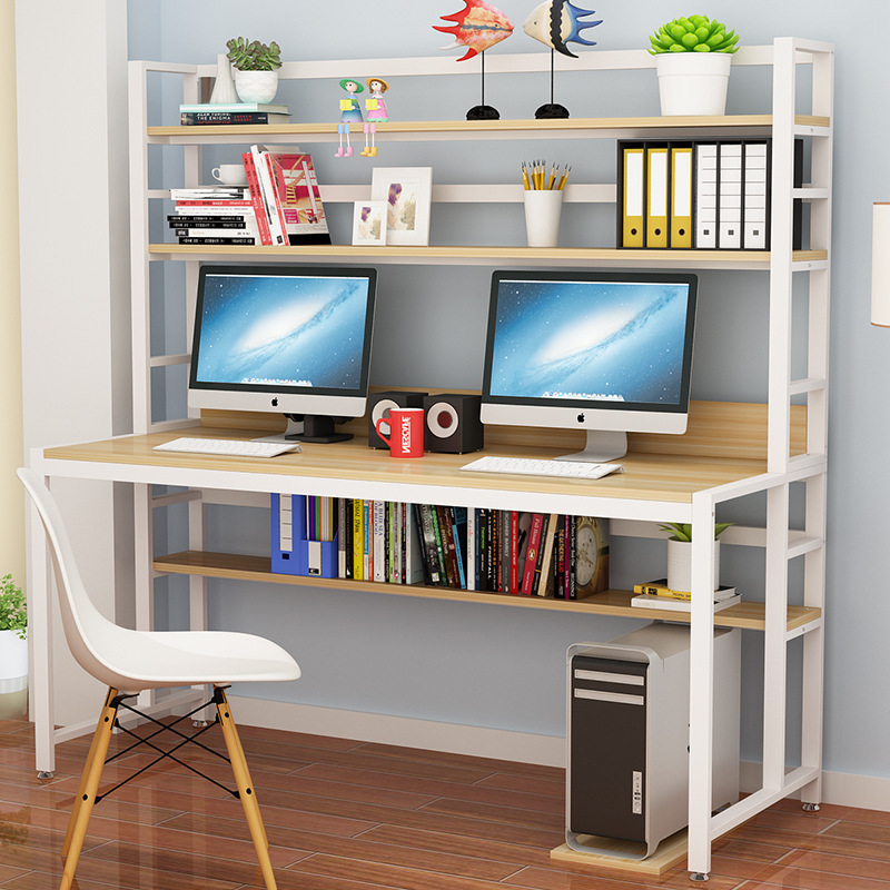 實用家居書桌雙人學生寫字桌子鋼木書桌帶多層收納置物定制批發