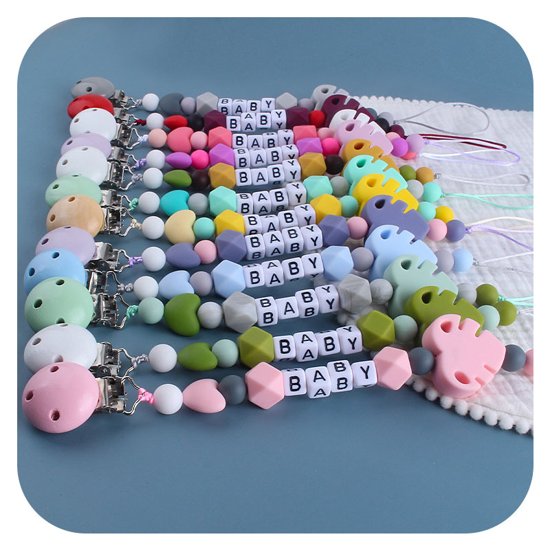 Bebé Hemu chupete clip nombre del bebé calmante hoja de silicona chupete cadena Amazon nueva venta caliente