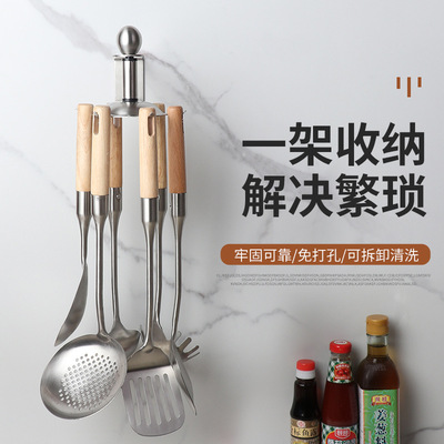 Kitchenware pylons Storage rack household Wall hanger Stainless steel kitchen Punch holes rotate Shelf