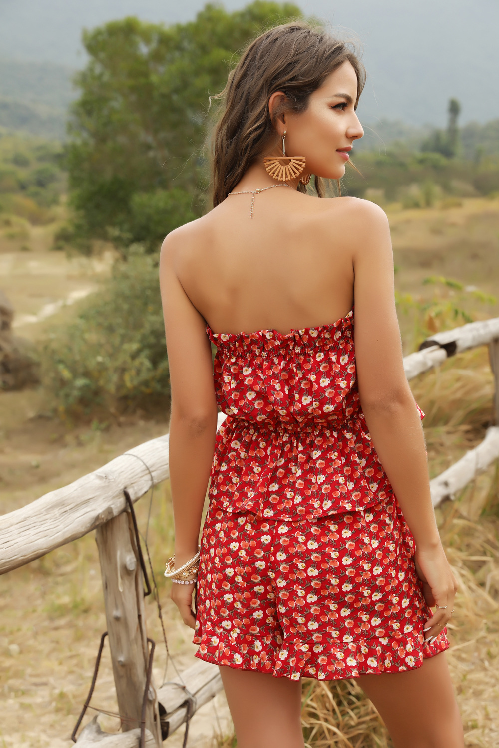 pantalones cortos con estampado floral de dos piezas para mujer de verano al por mayor NSDF425