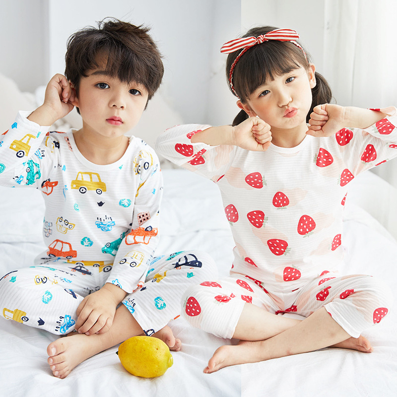 Children's Pajamas Summer Thin Boys And Girls Seven-Sleeve Pants Air-Conditioned Clothing Men And Women Baby Air-Conditioned Home Clothing Set