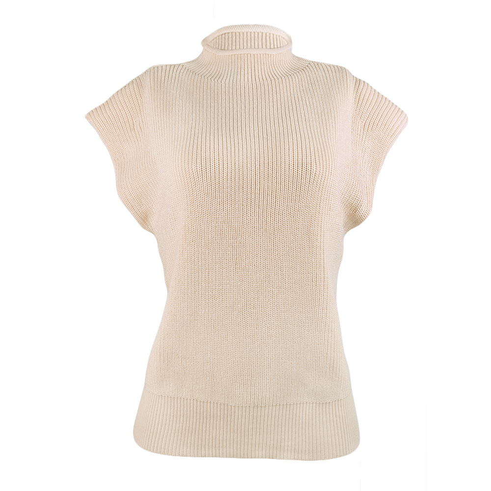 Solid Color Sleeveless Turtleneck Shoulder Pad Top Sweatervest - Sweaters - Uniqistic.com