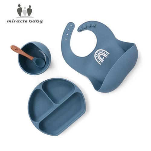 Cross-border silicone tableware set of four, baby food bowl with divided plates for eating, children's suction bowl and spoon