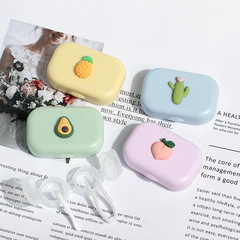 Three-dimensional cartoon contact lens case wholesale with mirror clip tweezers companion box double box care contact lens box