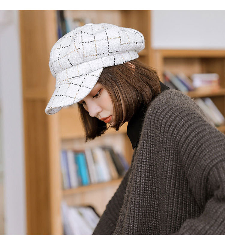 Women's British Style Lattice Flat Eaves Beret Hat display picture 9