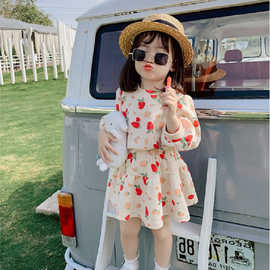 女童套装草莓卡通卫衣加半身裙24秋装新款外贸童装货源代发3-8岁