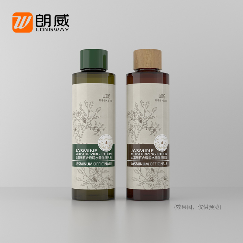 150ml transparente hombro plano ordinario PET tornillo cubierta floral agua sub-botella de loción botella de cubierta ordinaria