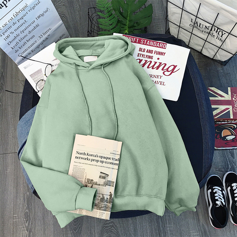 Entrega de una pieza Otoño e Invierno Comercio exterior ropa de mujer forrada con capucha engrosada suéter de color sólido jersey de manga larga abrigo amarillo al por mayor