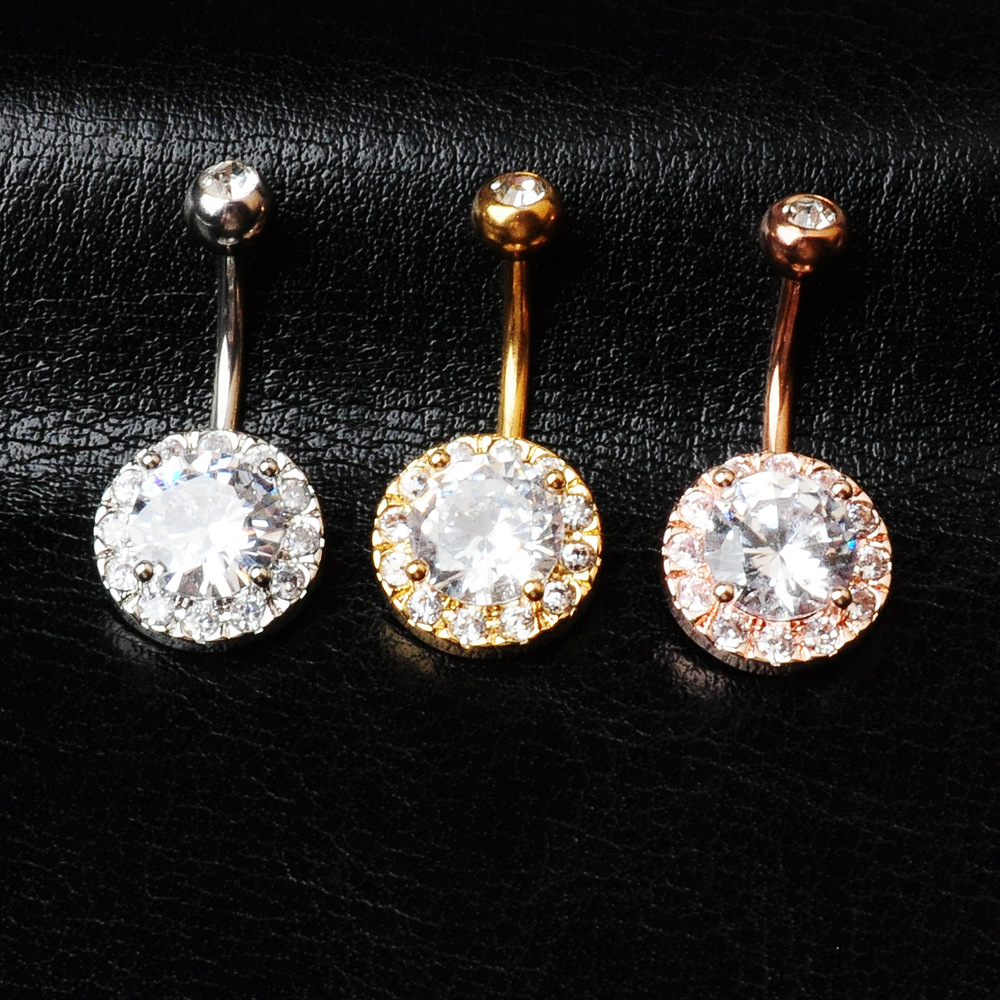 Piercing Jewelry Fashion Inlaid Zircon Round Navel Nail Navel Button display picture 1