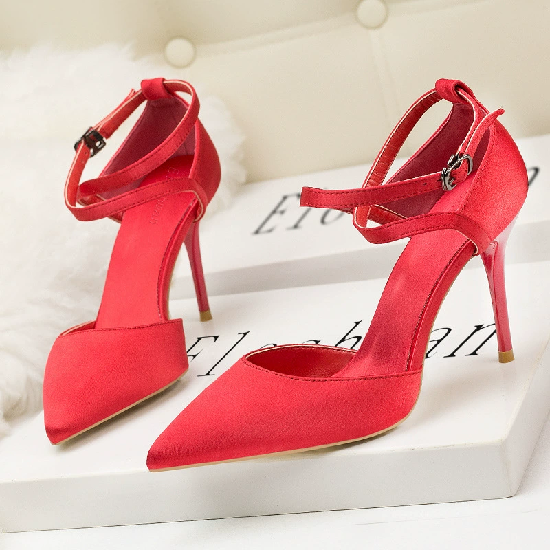 6289-6 женские туфли на шпильке в европейском и американском стиле на шпильке с мелким ртом атласные заостренные сексуальные сандалии для ночного клуба для похудения