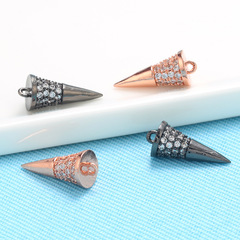 微鑲圓錐鋯石吊墜 真金電鍍象牙牛角形吊墜DIY耳環項鍊配件V649