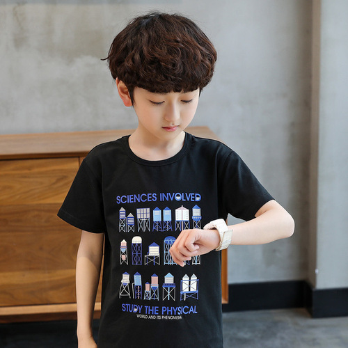 Summer New Boys' Short-Sleeve T-Shirt Children Baby Crew Neck Spandex Top Comfort Base Shirt Middle Child Loose