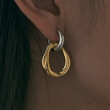 圓圈耳環女925純銀銀針歐美復古雙色可拆卸耳圈兩戴式耳飾ins飾品