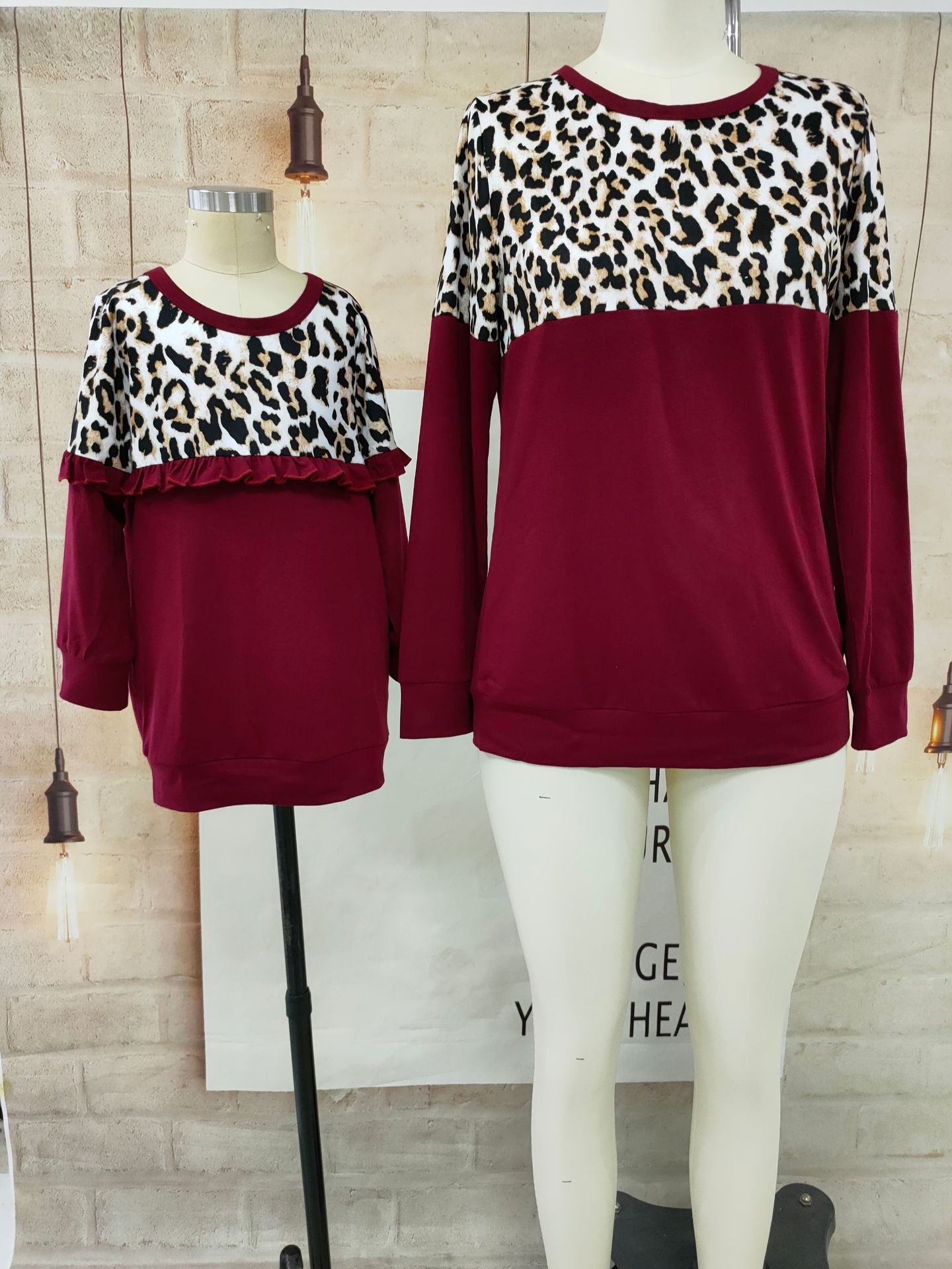 Family Matching Leopard-print Lace Top Parent-child Shirts