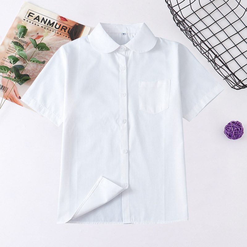 Factory spot wholesale Japanese high school students pill lapel round neck short sleeve kindergarten jk uniform shirt is not through