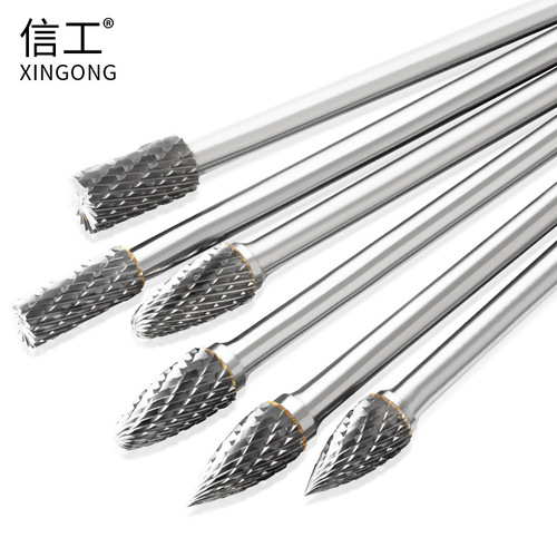 Extended rotary file double groove 6mm handle carbide grinding head metal grinding head woodworking tungsten steel milling cutter head manufacturer