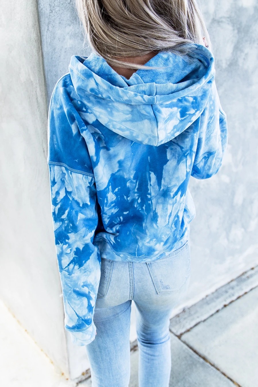 Loose Tie-Dye Printed Hooded Long-Sleeved Sweater NSYF1834