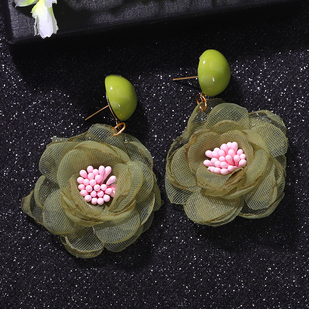 New Trend Cute Chiffon Flower Earrings Wholesale Nihaojewelry display picture 10