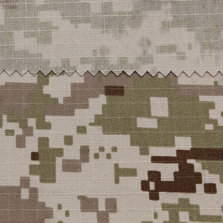 TC涤棉格子提花马赛克迷彩印花春夏服装面料 涤棉迷彩印花布