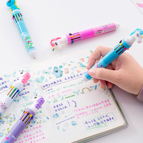 Learning stationery gift cartoon learning ballpoint pen small gift plastic ten-color ballpoint pen for kindergarten
