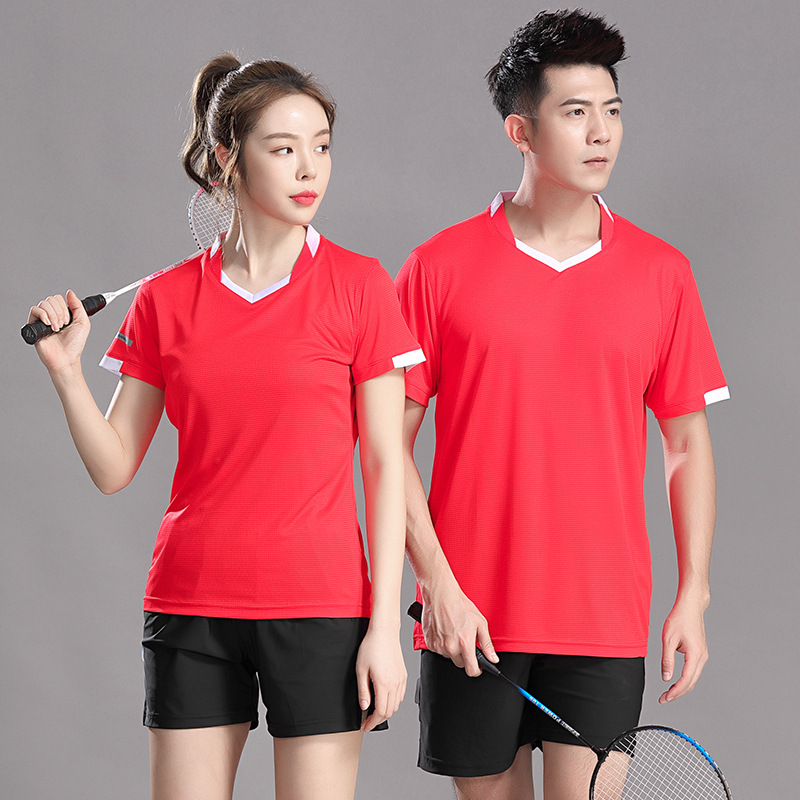 羽毛球服套裝女男短袖上衣定制跑步運動服乒乓球衣服情侶純色隊服