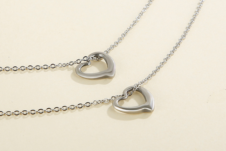 simple hollow heart-shaped double-layer necklace earrings stainless steel set wholesale nihaojewelry