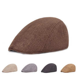 棉麻贝雷帽男士复古鸭舌帽中老年纯色简约外贸帽子薄款夏季前进帽