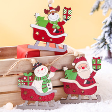 2020新品聖誕節裝飾木質雪橇老人雪人鹿聖誕樹彩繪掛件配件小吊件