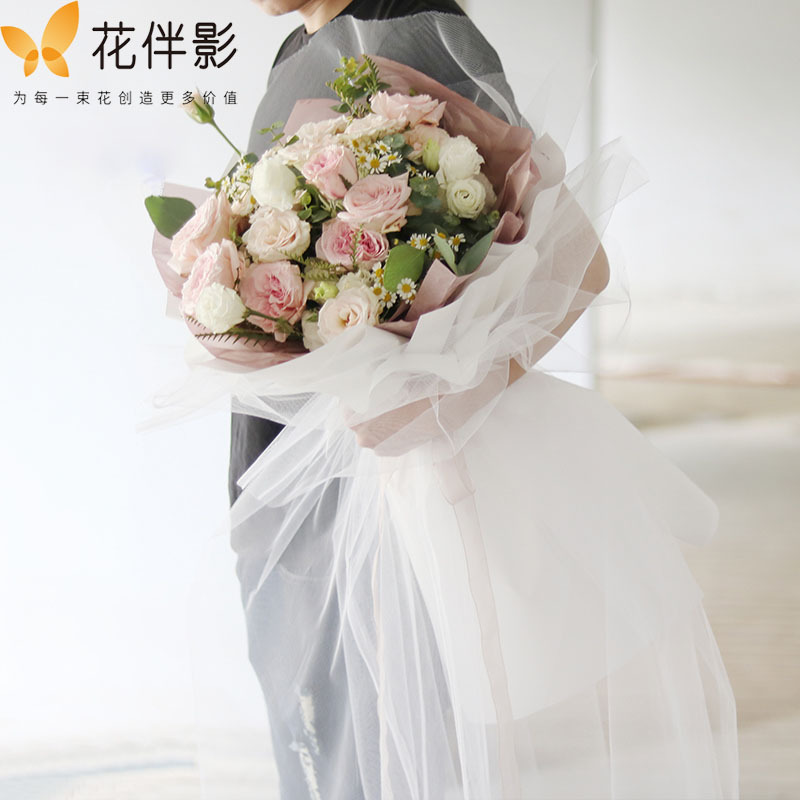 花伴影仙女紗幔水晶紗雪紗鮮花束包裝材料婚禮花店包花材料大黑紗